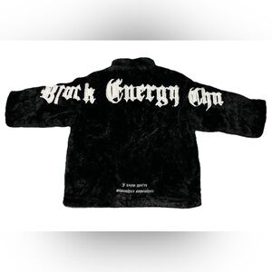Supermade Street Letter Energy Embroidered Plush Fleece Bomber Jacket Size Large